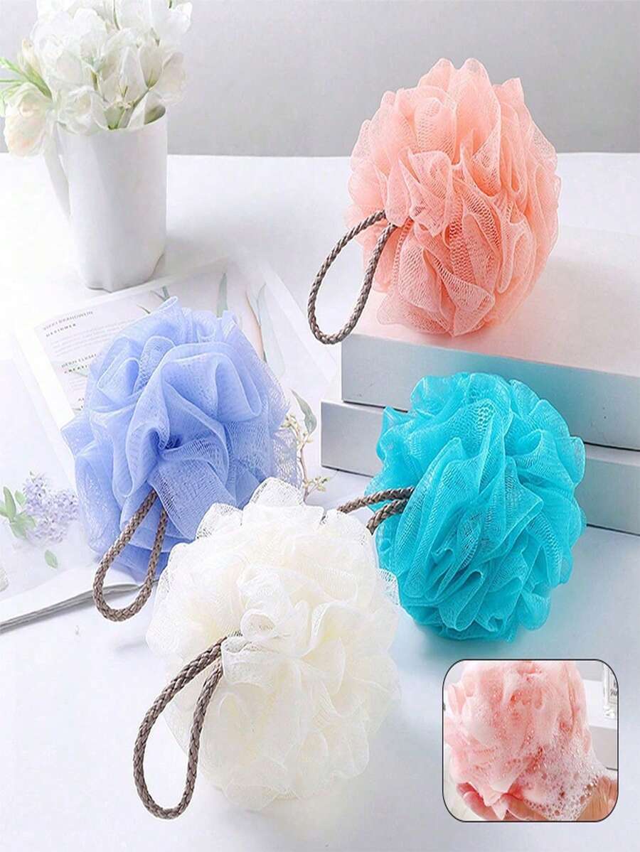 2 Large Flower Bath Sponges With Hanging Loop Exfoliating Body Scrub Brush - Multicolor - View 1