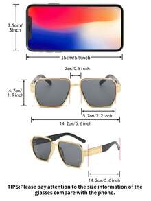 1 Pair Men's Oversized Square Frame Personalized Street Style Fishing Sun Protection Fashion Glasses - Gold Gray - View 4