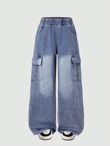 Celana Jeans Denim Kasual Model Lurus, Cocok Untuk Anak Laki-Laki, Gaya Jalanan - Biru - View 2