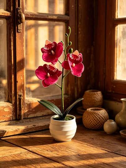 2 Sets hochwertige, realistische Phalaenopsis-Orchideen in Mischfarben mit Töpfen, exquisite Orchideendekoration für süßen Charme in Ihrem Raum, erschwinglicher Luxus als künstliches Blumengeschenk, wartungsfrei, Feiertagsdekoration