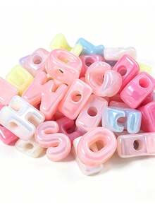 110pcs Mixed Random Rainbow Color UV Coated Acrylic Letter Beads, DIY Jewelry Making Bracelet Keychain Accessories - Multicolor - View 4