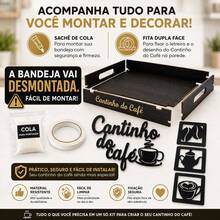 kit Cantinho do Café Quadro Vazado + Bandeja Decorativa Mdf Organizar e servir - Preto - Visão 4