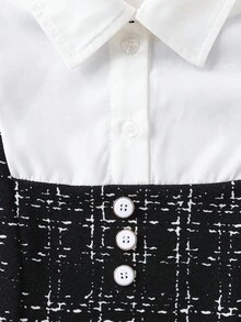 Autumn/Winter Girls Casual Cute Versatile Simple Fashion Shirt Collar Long Sleeve Colorblock Dress - Black and White - View 6