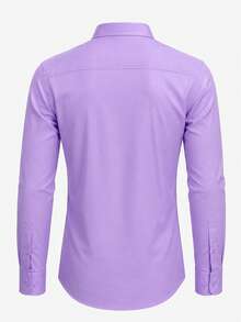 Men's Solid Color Regular Fit Long Sleeve Single-Breasted Formal Dress Shirt - Lilac Purple - View 3