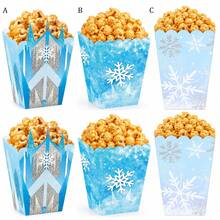 5pcs/6pcs/16pcs/Set Winter Snowflake Popcorn Boxes, Blue Paper Snack Candy Gift Boxes, Ice And Snow Theme Birthday Party Favors And Decorations - Multicolor - View 7