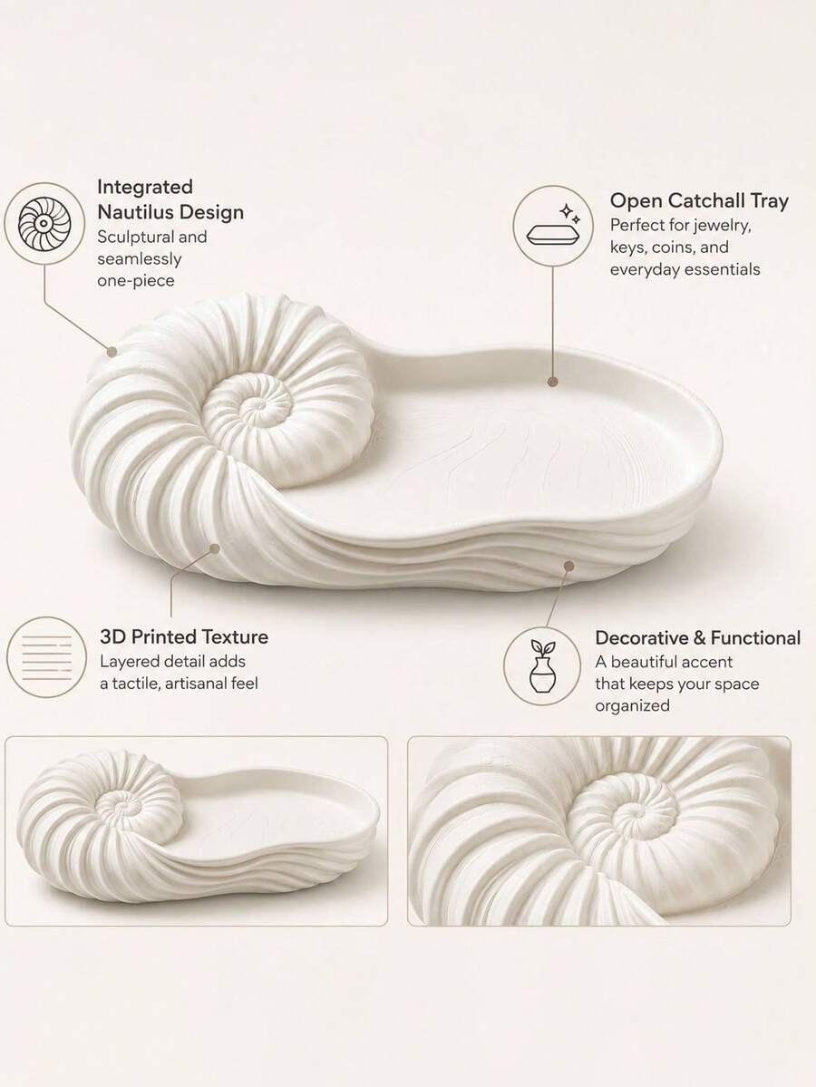 1pcins Elegant Shell-Shaped Storage Tray, Creative Artistic Desktop Decor, Can Hold Jewelry, Earrings, Necklaces, Keys, Small Accessories, Home Vanity, Entryway, Desktop Organizer, High-Quality Texture, Atmospheric Home Decor, Practical Storage Display Item - Multicolor - View 1