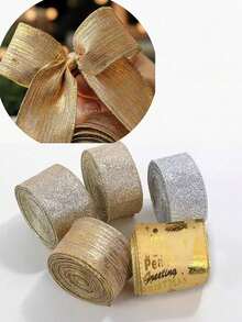 Glitter Christmas Ribbon, Gold & Silver Fabric Ribbon Roll, Can Make Christmas Bows, Suitable For Gift Wrapping, Christmas Tree Decoration, Wreath Making, Gift Packaging, Holiday Home Party Decoration Supplies - A - View 4