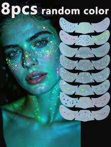 Glow-In-The-Dark Freckle Face Stickers, Glow-In-The-Dark Star Moon Heart Temporary Tattoos, Waterproof Face Decoration For Pool Party, Festival, Nightclub - Multiple Styles - View 2