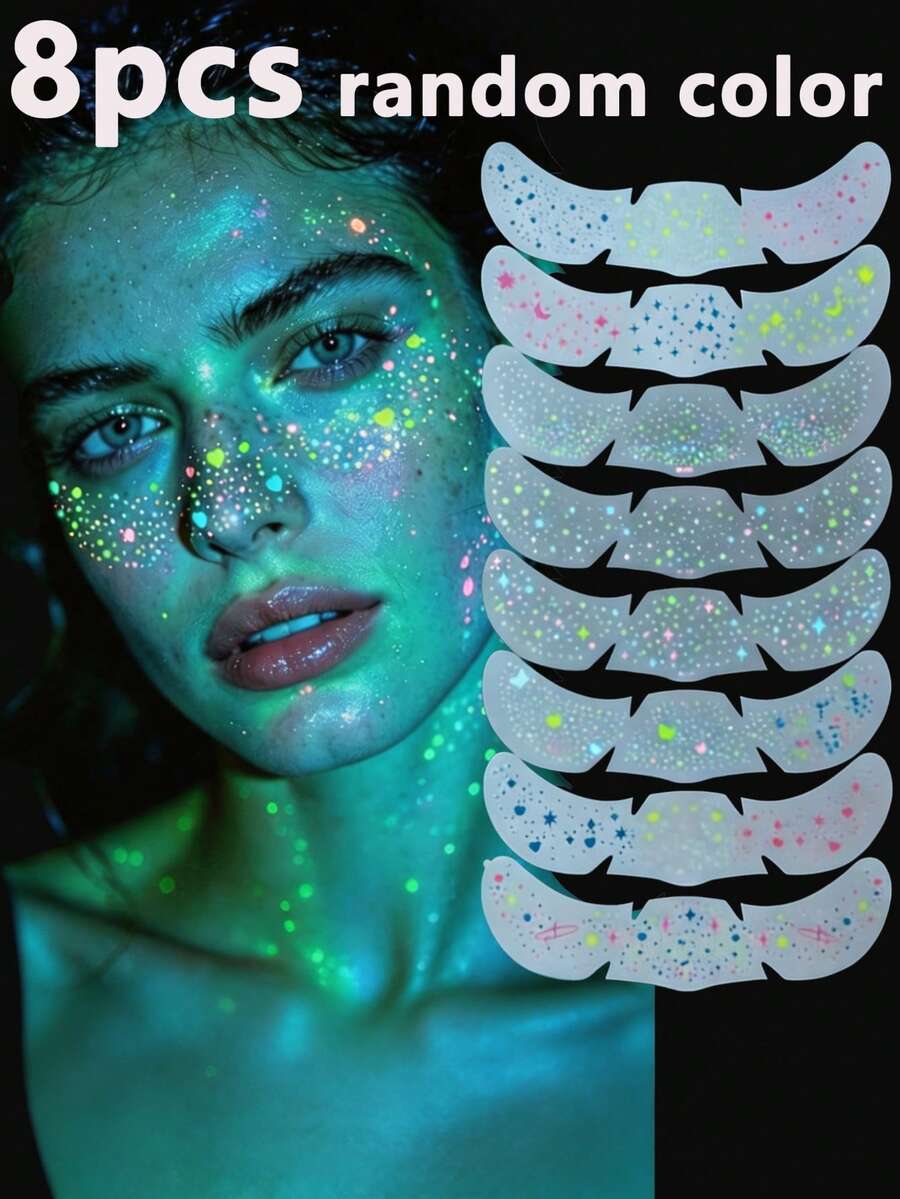Glow-In-The-Dark Freckle Face Stickers, Glow-In-The-Dark Star Moon Heart Temporary Tattoos, Waterproof Face Decoration For Pool Party, Festival, Nightclub