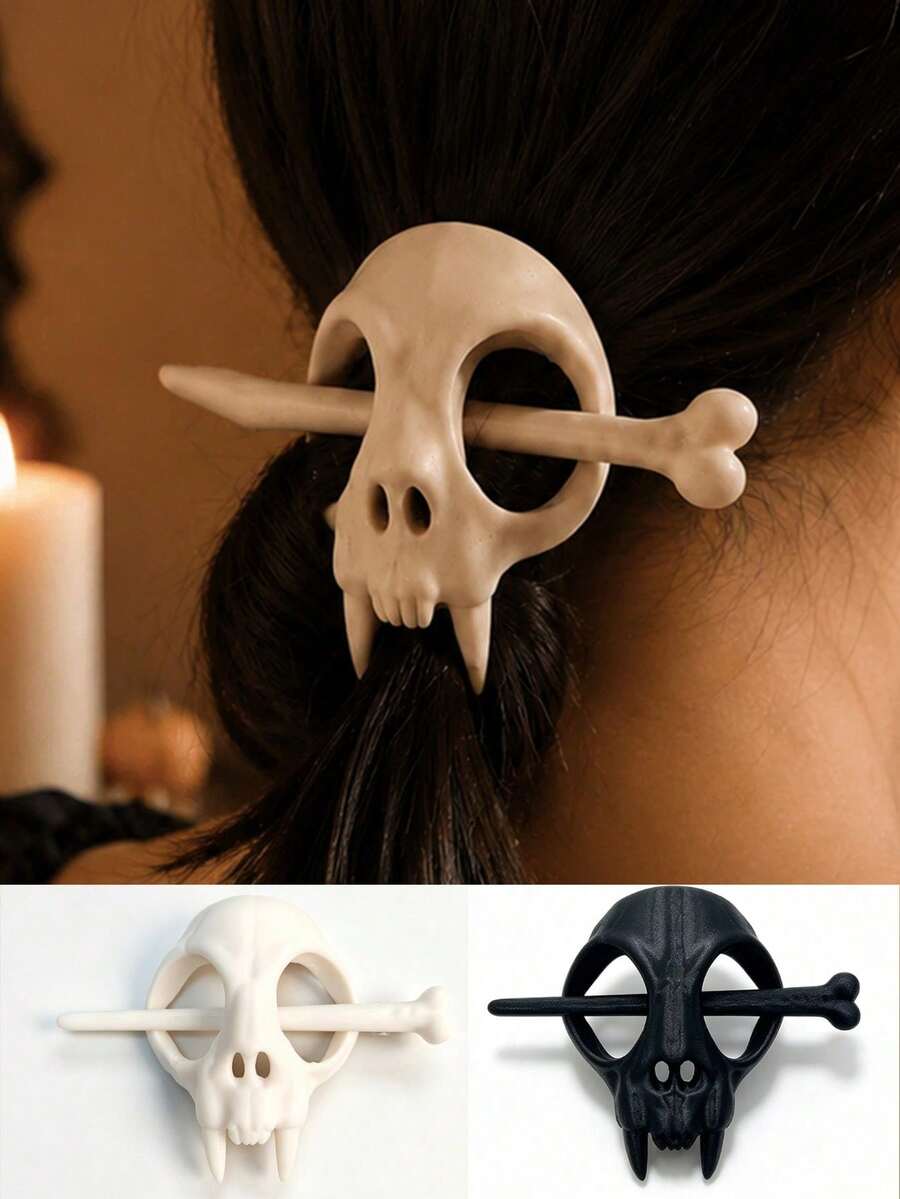 Half Gothic Skull Hair Clip, Cute & Fun Hair Accessory, Fashion Decorative Hair Clip, Suitable For Women And Girls, Daily Wear And Holiday Dress-Up - One Size - View 1