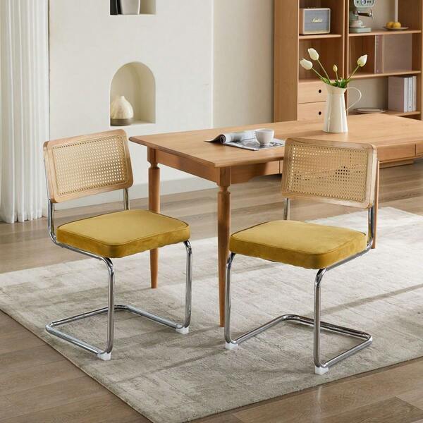 Set din 2 piese, design cu spătar din răchită, scaun de masă/scaun de masă Mid-Century Modern/Capacitate de încărcare: 360 de lire/rattan împletit manual/ușor de curățat/potrivit pentru living, dormitor, spațiu de lucru