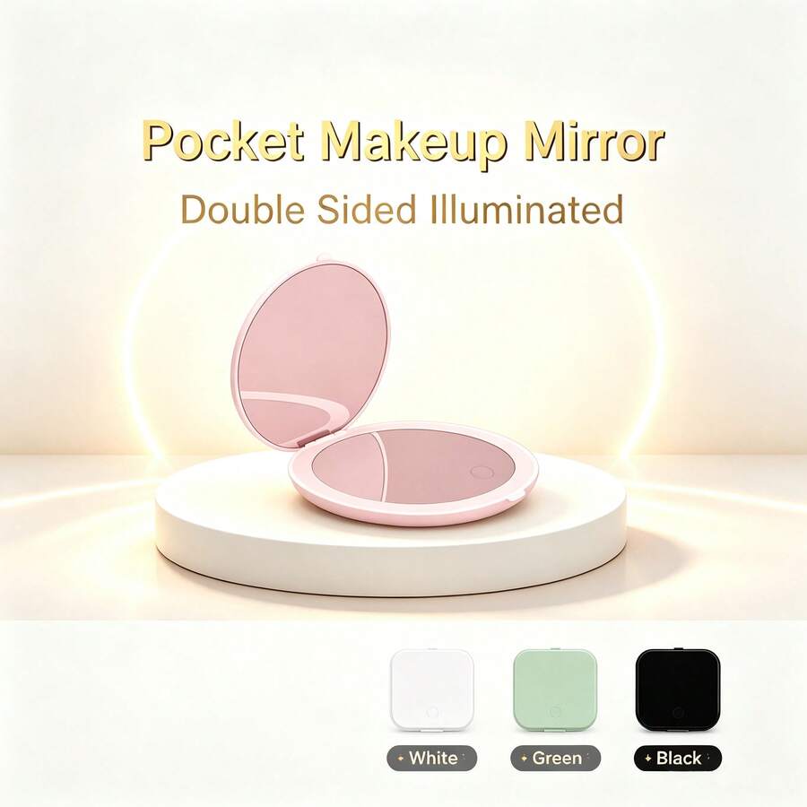 LED Portable Makeup Mirror,1X/2X Magnification LED Mini Compact Travel Makeup Mirror,Double‑Sided Foldable Travel Vanity Mirror With Type‑C Charging - Multicolor - View 1