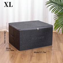 Foldable Linen Texture Fabric Storage Box With Zipper Lid, Dustproof Collapsible Clothes Organizer Bin With Reinforced Handle, Stackable Closet Storage Container For Garments, Bedding & Household Sundries - Grey - View 9