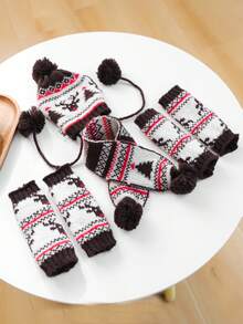 PETCIRCLE 1PC Pet Accessory Small Dog Puppy Cat Cute Pet Holiday Costume Christmas 3 Pieces Set - Coffee Brown Reindeer - Multicolor - View 10
