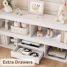 Wooden Storage Bookcase, 5 Cubbies With Drawer, Toy Organizer, Shelf For Playroom, Nursery - Weiß 1 Remis - Übersicht 4