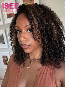ISEE 3-In-1 Highlighted Half Wig 16-28 Inch Long Curly Human Hair 180% ...