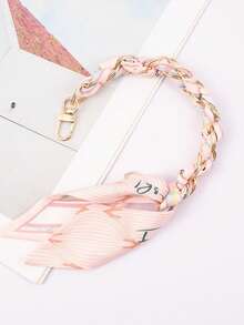 1pc Small Woven Silk Scarf Phone Lanyard Wrist Strap Short Metal Phone Chain Keychain Pendant Camera Charm - Multicolor - View 6