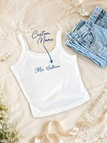 Personalized Embroidered Lace Tank Top, Customized Embroidered Modal Tank Top, Bridal Shower Gift, Engagement Gift, Bachelorette Party - Multicolor - View 2