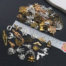 20/30/100pcs Antique Halloween Mixed Charms Skeleton Bat Pumpkin Spider Web Ghost Alloy Pendant For DIY Bracelet Necklace Jewelry Making Findings - Multicolor - View 3