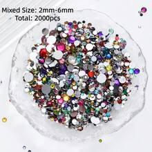 2mm-3mm-4mm-5mm-6mm Mixed Size 1440 Pieces/2000 Pieces/Pack Resin Rhinestone Color Non Heat Fixed Flat Back Adhesive Flash Foaming Rhinestone Jelly Beads For Mugs, Bottles, Rollers, Phone Cases, Handmade DIY Jewelry Accessories - Mixed Size - View 12