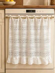 White Lace Kitchen Curtain, Tie-Up Ruffle Short Curtain, Bohemian Farmhouse Style Window Decor, Suitable For Kitchen Cabinets, Dishwasher Cover, Homestay And Rental Apartment Decoration - White - View 2
