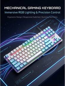 Acer OKW132 Wired Mechanical Keyboard: Premium Mechanical Switches, Backlit Keycaps; Metal Panel Is Wear-Resistant And Scratch-Resistant, Ergonomic Design For A Comfortable Typing Experience, USB Plug-And-Play For Easy Connection - View 8