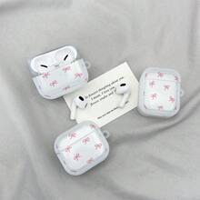 1pc Cute Pink Bow Print Clear Frosted Earphone Case,Soft Silicone Protective Cover With Keychain Hole For AirPods4 1/2/3/Pro - Multicolor - View 1