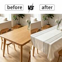 1pc Bohemian Tassel Tablecloth, Bohemian Style Printed Tablecloth With Tassel Trim, Suitable For Living Room, Dining Room, Balcony And Other Decorative Tablecloth - Beige - View 2