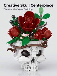 790片哥德式恐怖骷髏玫瑰花束積木植物 DIY 3D組裝模型裝飾品 生日禮物 萬聖節聖誕禮物 - 彩色 - 查看 2