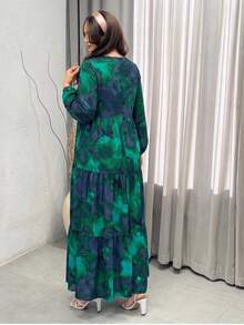 Plus Size Woven Fabric Loose Fit Summer Vacation Dress - Multicolor - View 2