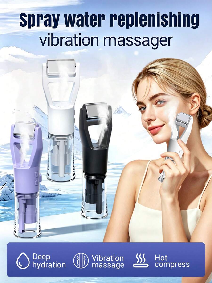 TOUCHBeauty 2-In-1 Portable Nano Facial Mist Sprayer With Vibration Massage, Constant Temperature Hot Compress Hydration Skincare Device, Built-In 1200mAh Rechargeable Facial Moisturizing Beauty Instrument, Suitable For Home And Travel Facial Care