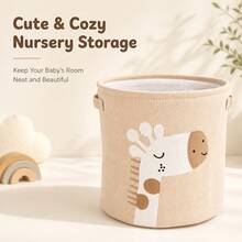1pc[Large Capacity Storage Basket] Lion & Giraffe Cartoon Pattern Storage Bin, Fabric Foldable Laundry Basket, Clothing Organizer Bin, Living Room Multi-Functional Storage Bucket - Multicolor - View 4