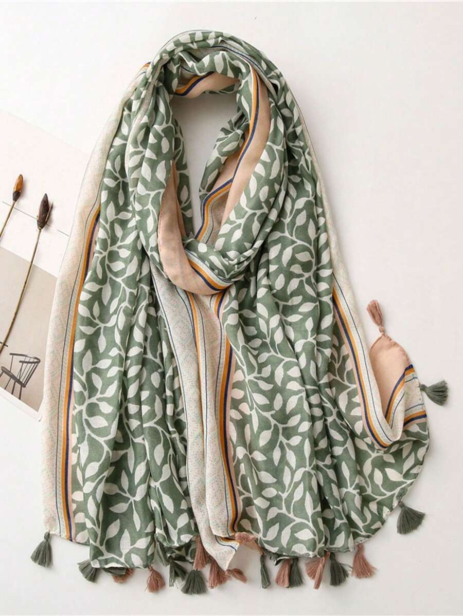 1pc Fashion Printed Headscarf, Women's Headscarf, Vacation Outfit, Autumn Decoration, Hair Accessory, Suitable For Festivals And Daily Wear - Mint Green - View 1