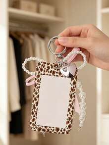 Exquisite Polka Dot ID Card Holder With Leopard Print Elements, Hanging Card Sleeve With Heart And Bow Pendant, Keychain, Delicate Girl Accessory, Work Badge Protector; No RFID Function, With Detachable Key Ring And Detachable Lanyard/Pendant - With ID Window And Card Slot, Suitable For ID Card, Student Card, Meal Card, Work Pass And Metro Access Card, Back To School Essential, Ideal Gift For Girls - Multicolor - View 4