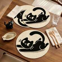 1/4/6pcs Minimalist Cartoon Black Cat Hand-Painted Pattern Placemats, Suitable For Home Kitchen, Made Of Polyester Fiber, Kitchen Table Decoration And Party Scene Decoration - Multicolor - View 6
