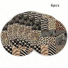 1/4/6pcs African Animal Patchwork Leopard & Zebra Hand-Painted Pattern Placemats, Suitable For Home Kitchen, Made Of Polyester Fiber, Kitchen Table Decoration And Party Scene Decoration - Multicolor - View 13