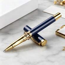 A Luxurious Blue-Headed Metal Ballpoint Pen/Fashionable Hollow-Carved Executive Signature Pen/Smooth Writing/Suitable For Office Gift Pens/Suitable For Both Men And Women/High-End Gift For Professionals - Pen - View 2