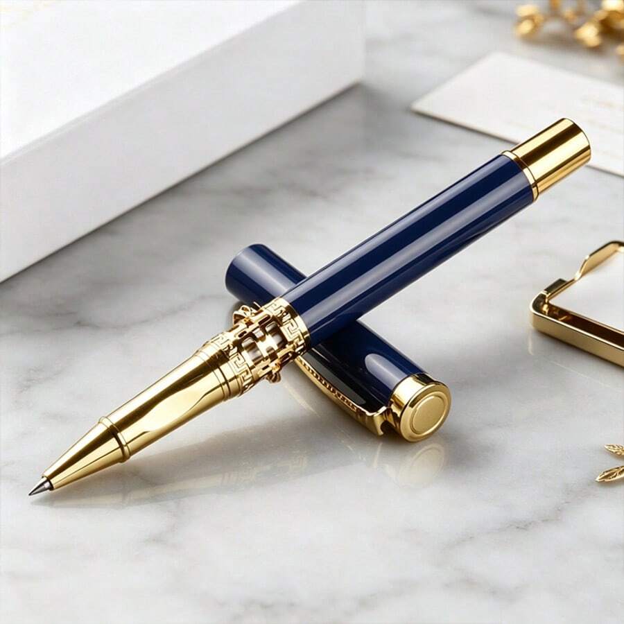 A Luxurious Blue-Headed Metal Ballpoint Pen/Fashionable Hollow-Carved Executive Signature Pen/Smooth Writing/Suitable For Office Gift Pens/Suitable For Both Men And Women/High-End Gift For Professionals