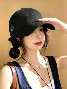 1PC 2026 New Embroidered Cat Wide Brim Sun Hat, Vintage Sun Protection Baseball Cap, Outdoor Fashion Minimalist Baseball Cap, Adjustable Ponytail Baseball Cap - Kitten Style - View 12