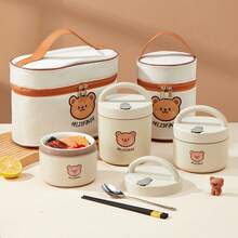 Ceramic Bento Box Adult, Microwavable Lunch Containers With Handle, Leakproof Insulated Bowl With Lid, Travel Food Containers With Utensils, Round Meal Prep Containers, Lunch Bowls, Snack Containers With Lids, Bento Box With Bag, Student Lunch Set - Multicolor - View 10