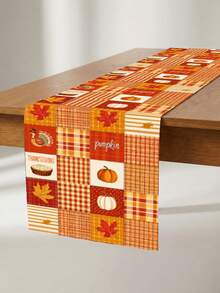 1 Pc Thanksgiving Patchwork Turkey Pumpkin Maple Leaf Fall Table Runner Washable Suitable For Outdoor Indoor Party Kitchen Home Dining Table Center Can Be Used For Living Room Rectangular Dining Table Restaurant Decoration - Orange - View 3