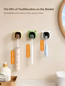1pc/3pcs Cartoon Toothbrush Holder With Lid, Dust-Proof Wall-Mounted Electric Toothbrush Storage Rack, No-Drill Toothbrush Head Protective Cover - Multicolor - View 10