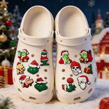 The Grinch 10 buah Hiasan Sepatu Bakiak Natal Acak, Aksesoris Stiker Sepatu DIY, Gesper Dekorasi Bakiak, Hadiah Natal, Perlengkapan Kostum Halloween - MultiWarna - View 1