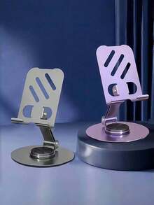 1pc 360° Rotating Metal Mini Phone Stand, Foldable Desktop Phone Holder, Suitable For All Smartphones, Ideal Office Accessory, Compatible With IPhone And Android, Perfect As Birthday, Family, Friend Gift - A - View 2