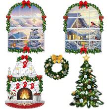 Christmas 5pcs Winter Scene Backdrop Set, Snowy Window, Fireplace, Christmas Tree And Wreath Printed Fabric Decor, Holiday Home Wall Hanging Decoration Set - Multicolor-a - View 3