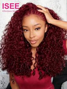 ISEE HAIR Wear Go Burmese Curly Wig Pre-Cut Lace Glueless Wigs Burgundy Color Pre-Plucked Hairline 13*6 Transparent Lace 180% Density 16-24 Regular Inch Upgrade Wig Friendly Use For Beginners - S99J - View 1