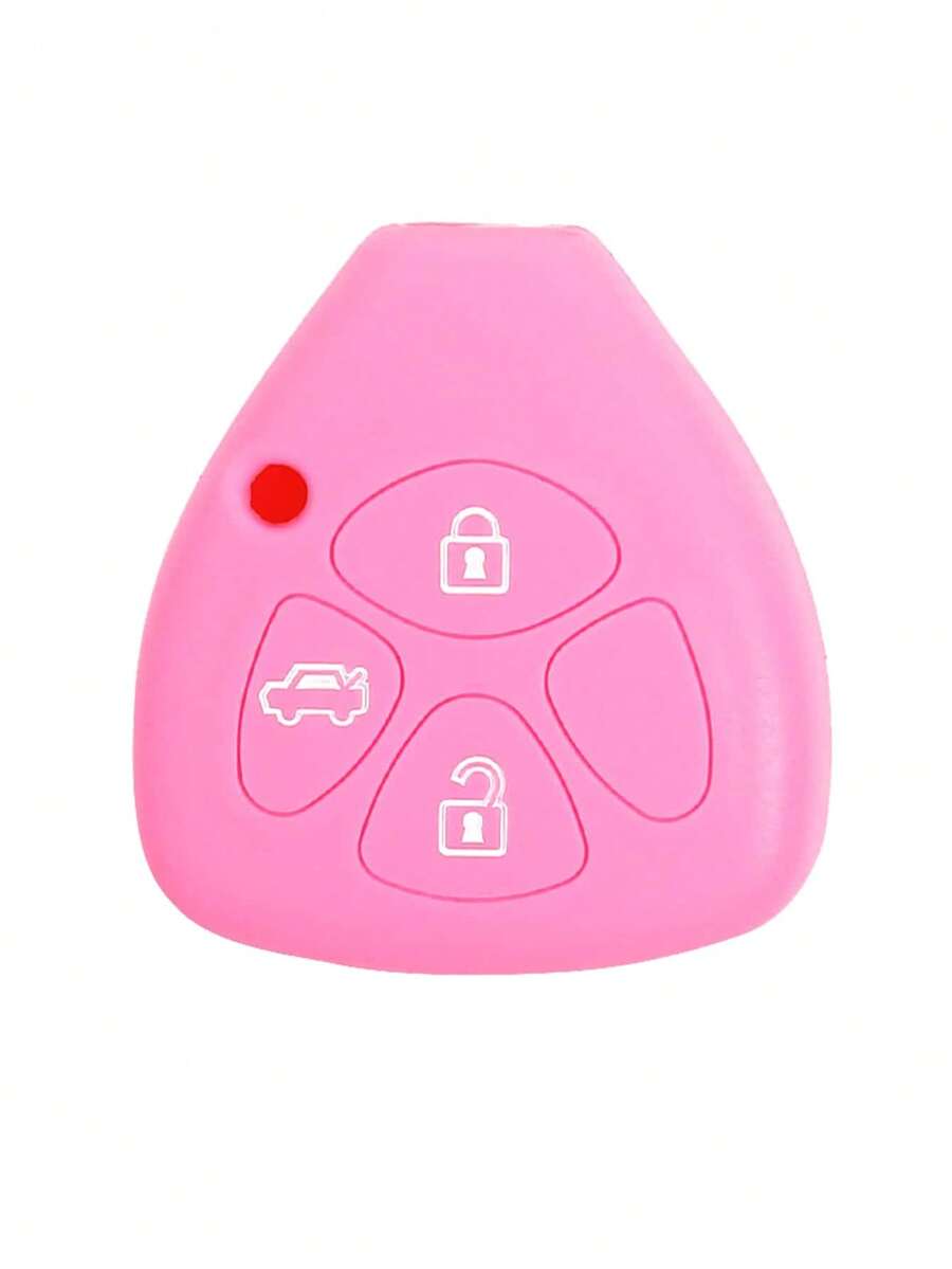 1pc Pink Silicone Car Key Cover Anti-Drop Compatible With Toyota Corolla - A - View 1