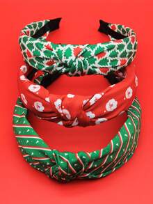 3pcs/Set Women's Christmas Tree & Santa Claus Fabric Wide Red Headband Hair Accessories For Daily Wear, Christmas Holiday Party - Multicolor - View 1