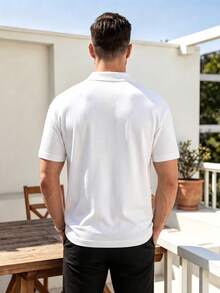 ALTZTAR Men's Solid Color Airplane Collar Short Sleeve T-Shirt - White - View 2