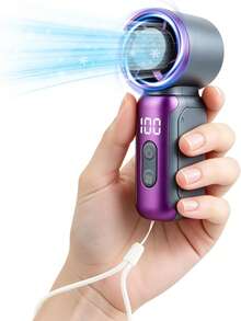 Unisex Mini Handheld USB Turbo Fan, Rounded Body, Ice-Touch Feel, Large Capacity Battery, Fashionable Color, 199 Adjustable Wind Speed, Quiet High-Speed Turbo, Portable For Outdoor, Camping, Travel, Beach, Office, School, Pool Party, Daily Use - Violet Purple - View 7